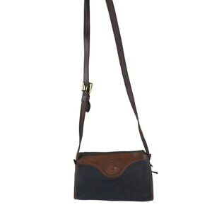 Dooney & Bourke Womens Blue Brown Leather Inner Pockets Crossbody Strap‎ Handbag